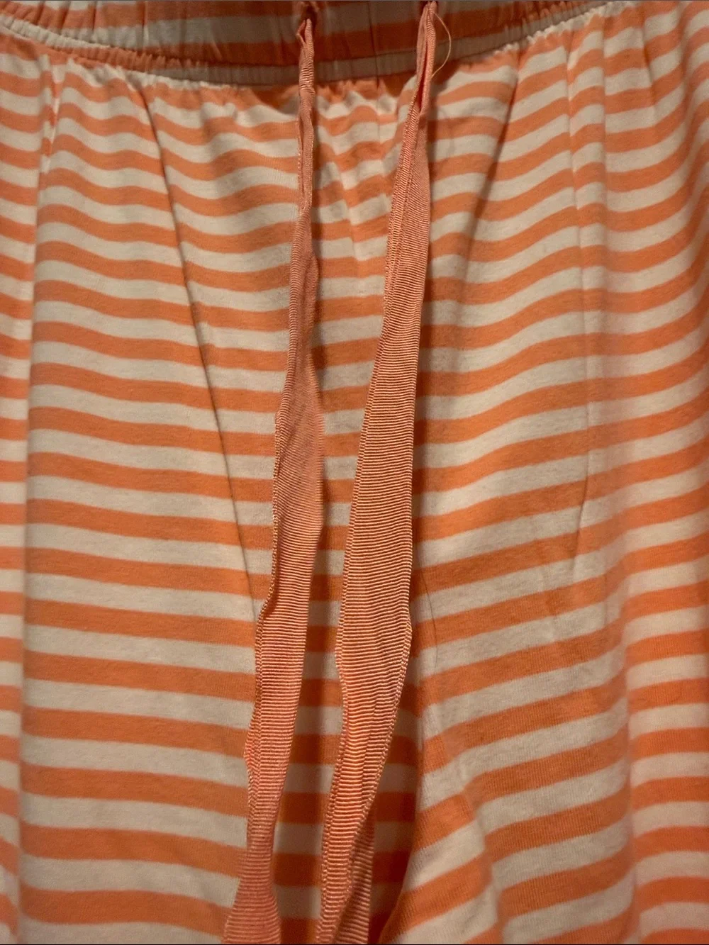Lands' End Coral Long-Sleeve Pajama Top with Coral & White Striped Pants